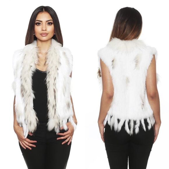 Genuine Rabbit Raccoon white fur vest - Picture 1 of 12